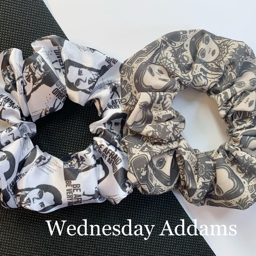 Wednesday Addams Black and White Graphic Scrunchie